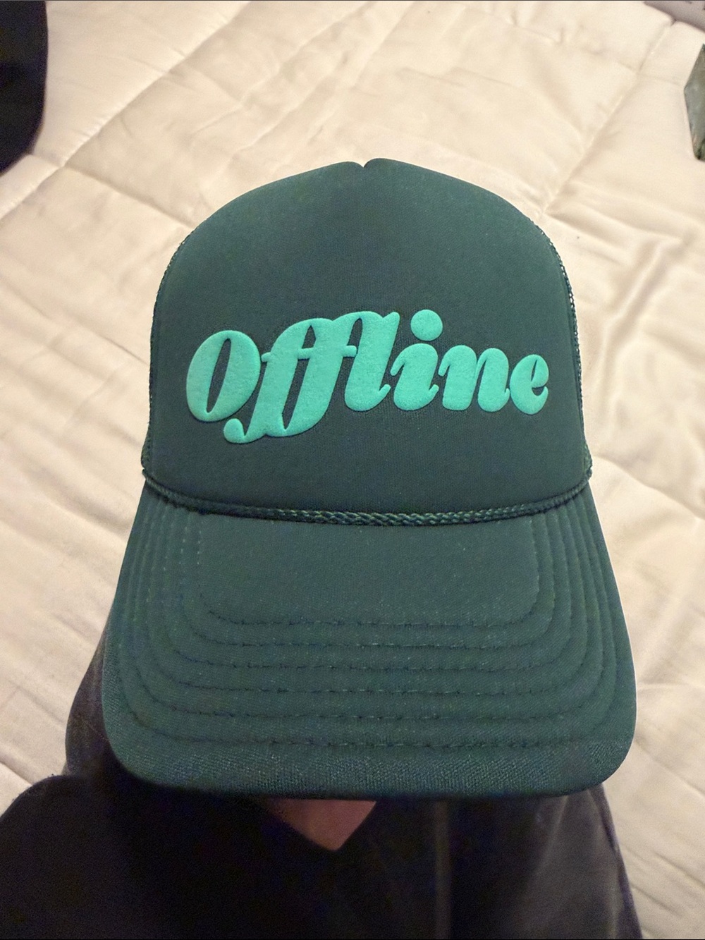 Green Trucker Hat with 'Offline' Script - Picture 4 of 5